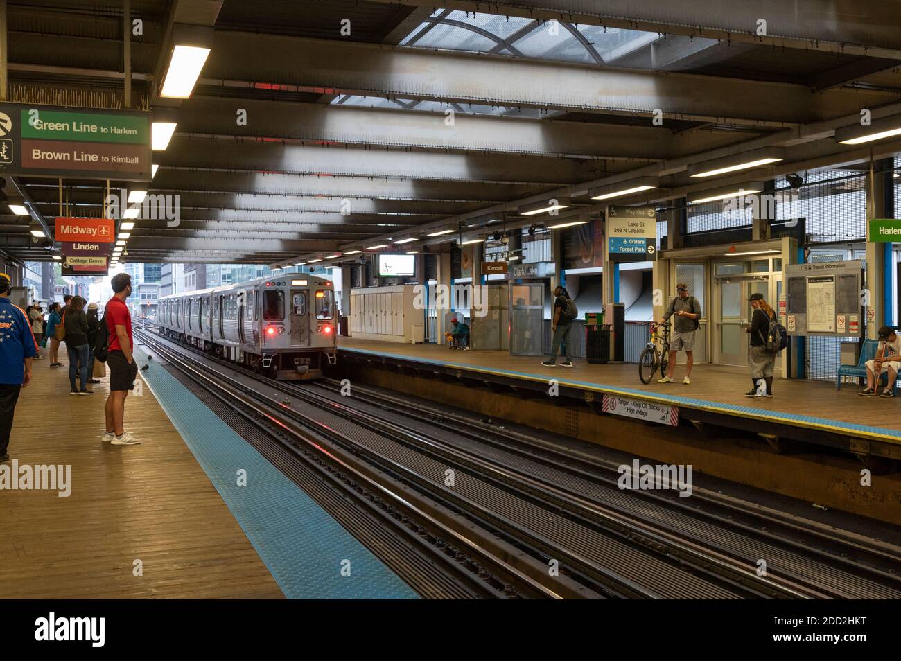 The Loop train stop on the L train or elevated track in Chicago Stock