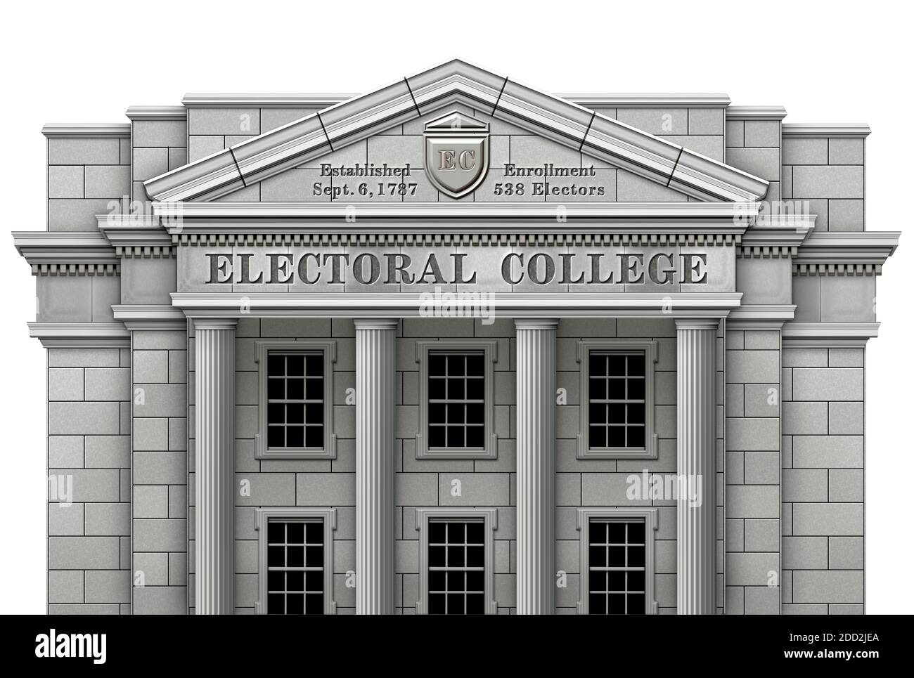 Electoral College system presented as a real physical college building. 3D and Photo Illustration Stock Photo
