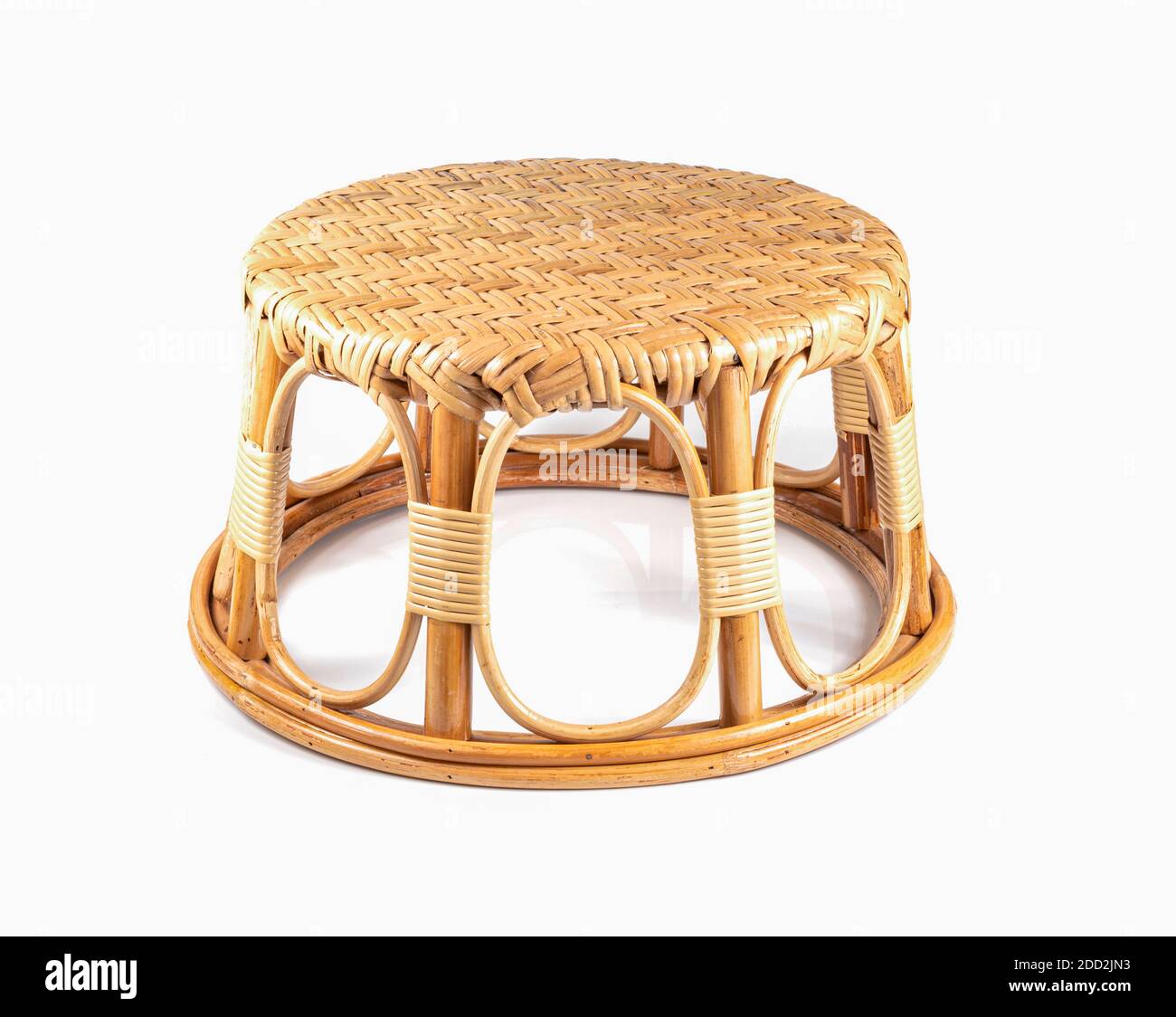 Wicker stool made from rattan and bamboo on white Stock Photo