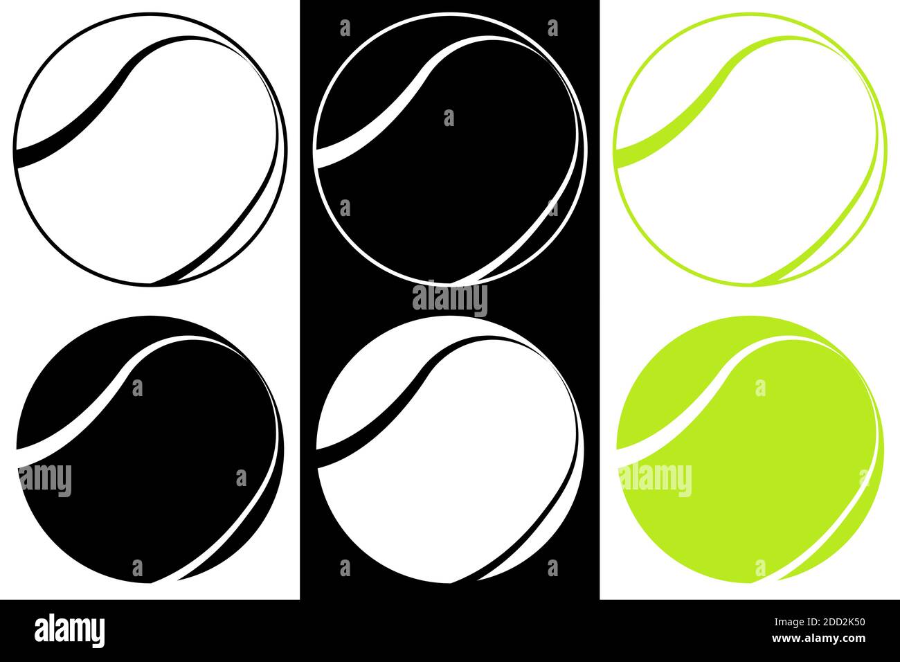 tennis ball icon in black and white and color. Sport equipment. Symbol ...