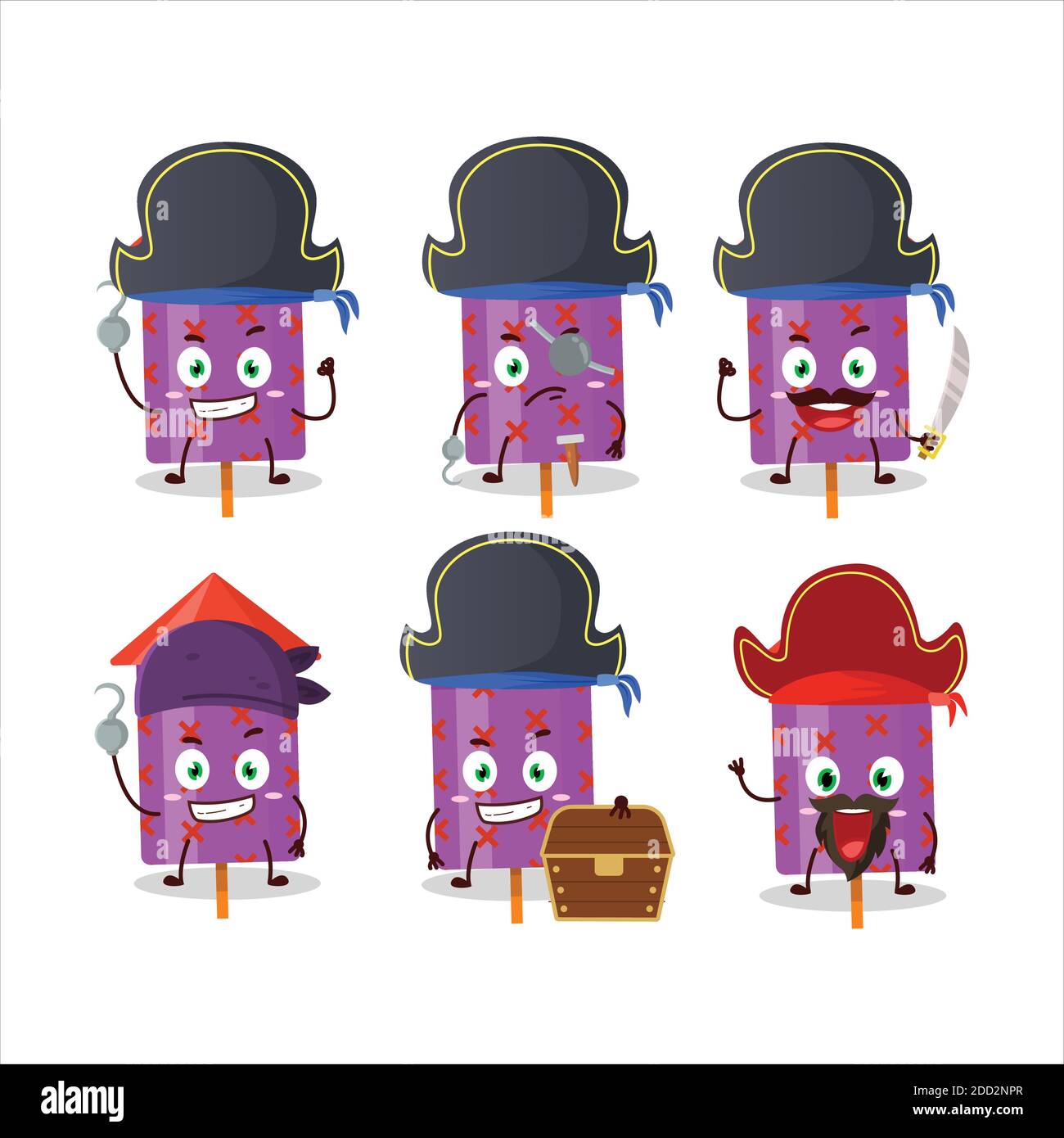 Cartoon character of purple firecracker with various pirates emoticons. Vector illustration Stock Vector