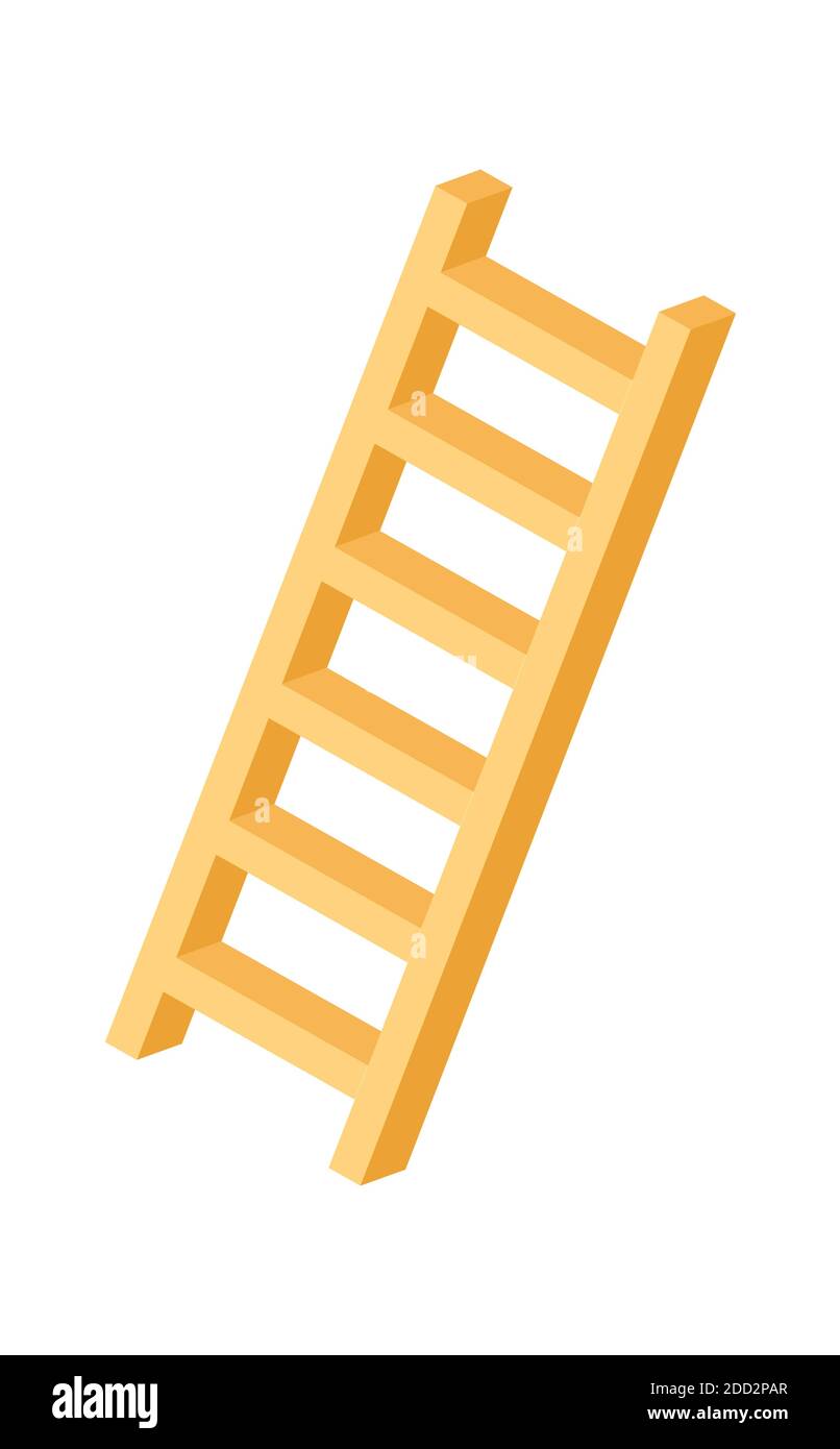 Wooden ladder, symbol of a successful career, construction for repair, cartoon vector illustration, isometric icon Stock Vector