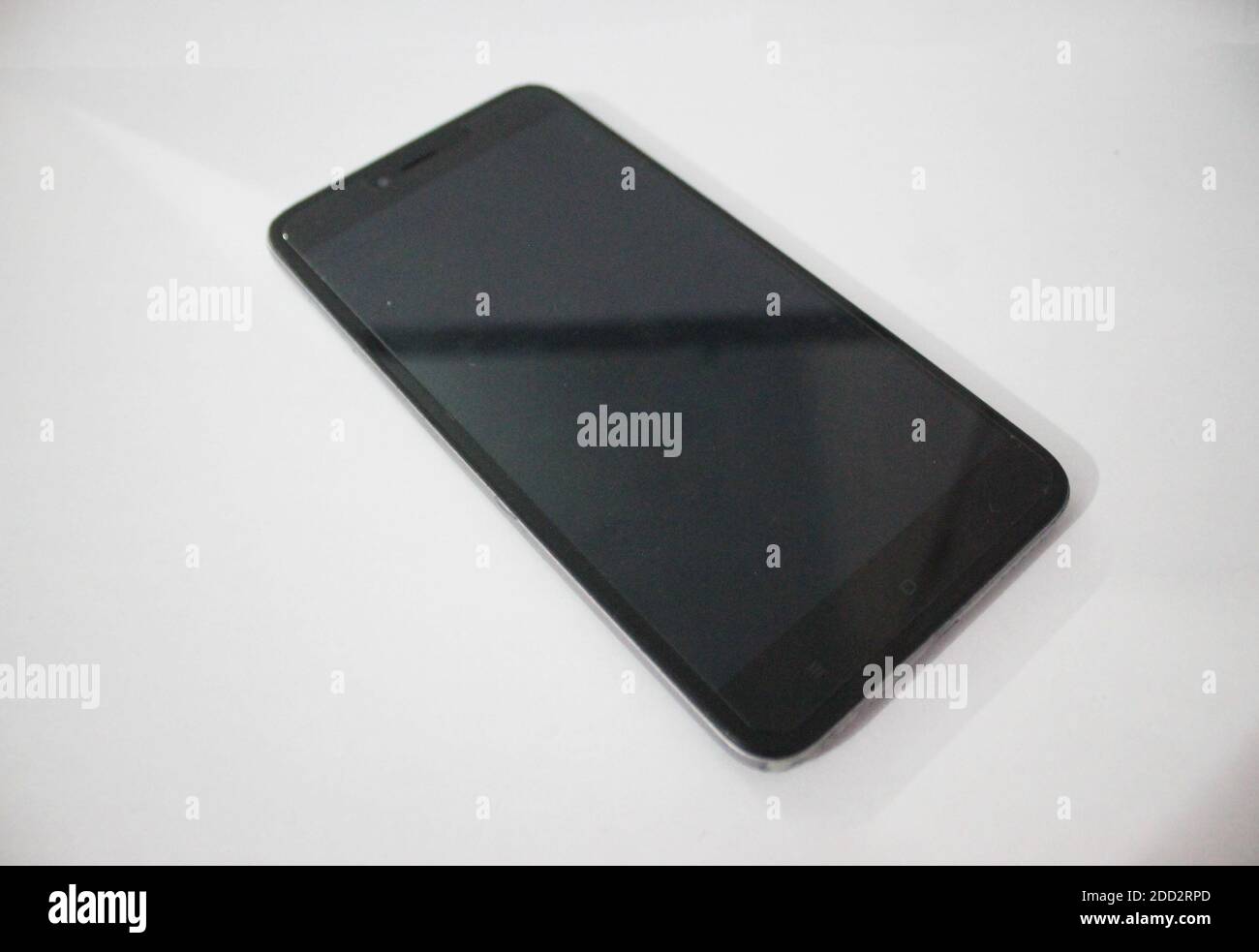 Black modern smartphone black screen isolated on white background Stock Photo