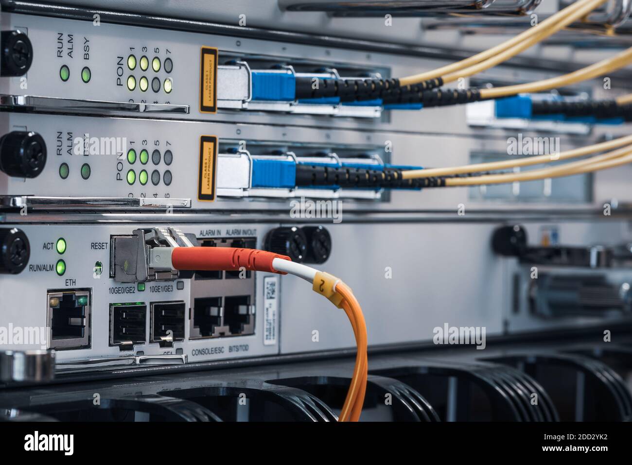 Datacenter Network Devices Switch With Connected Optical Patch Cord