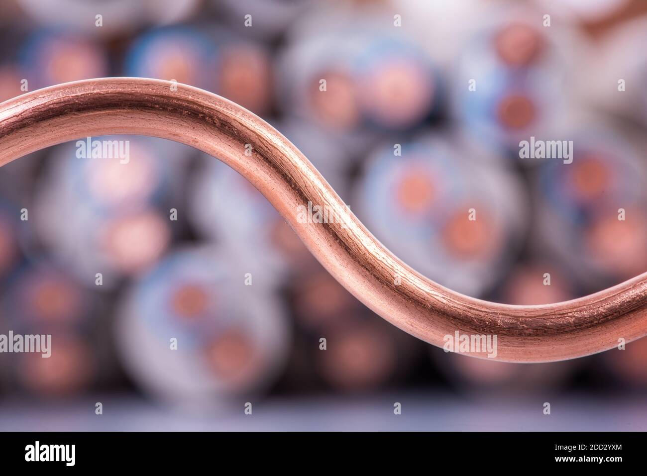 Macro detail of copper wire on blurred background Stock Photo