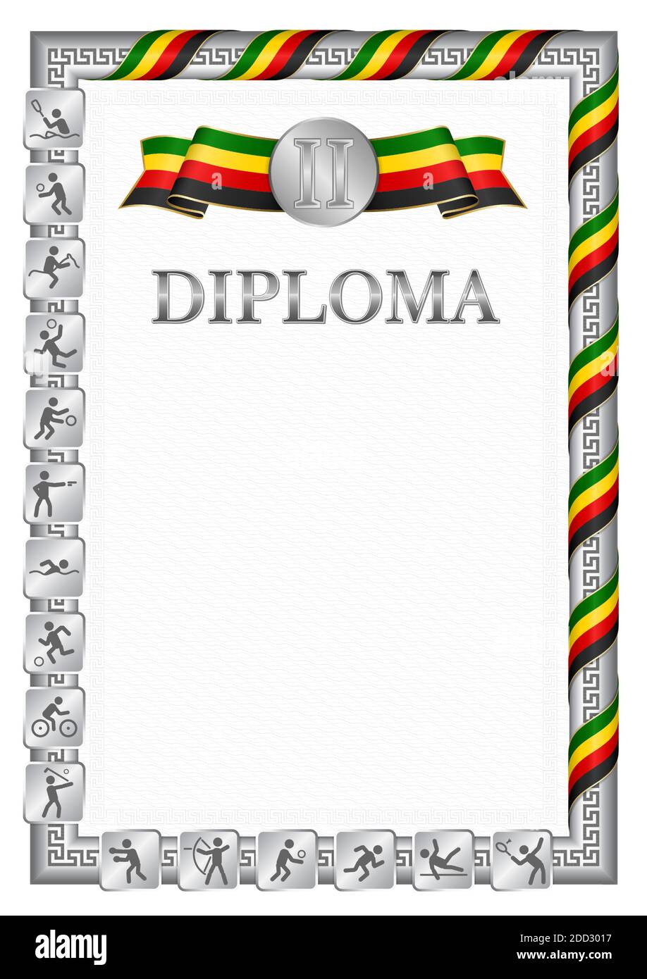 Vertical diploma for second place in a sports competition, silver color