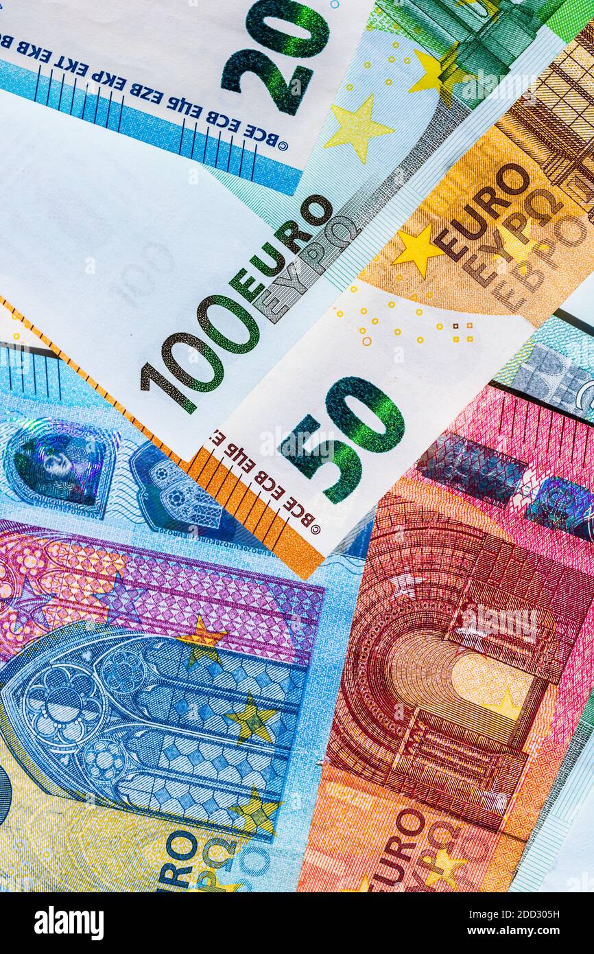 Close up of money euro banknotes, background of money euro isolated ...