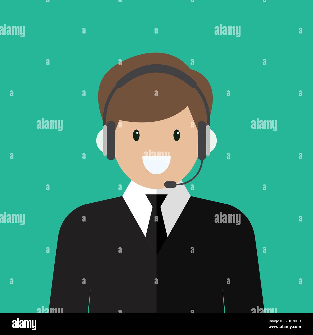 Businessman working in call center. Flat style vector illustration Stock Vector