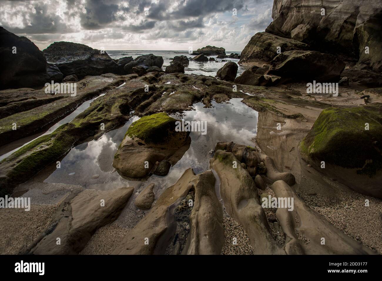 Low tide at one of the most treacherous but beautiful beaches of east Sumba. Stock Photo