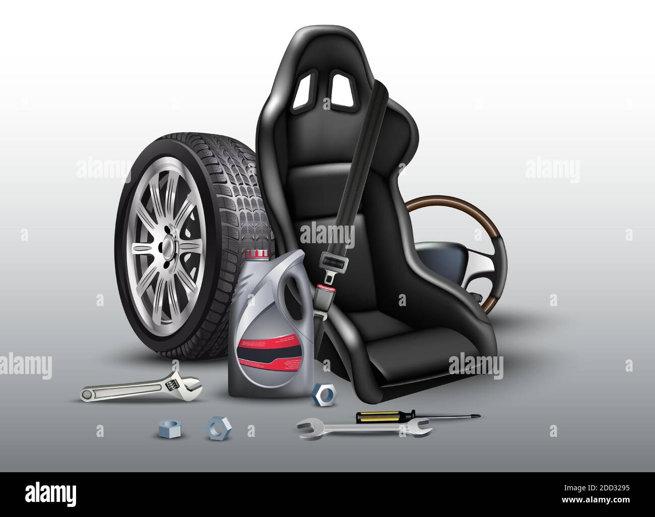 Car repair service background. Realistic vector illustration with car