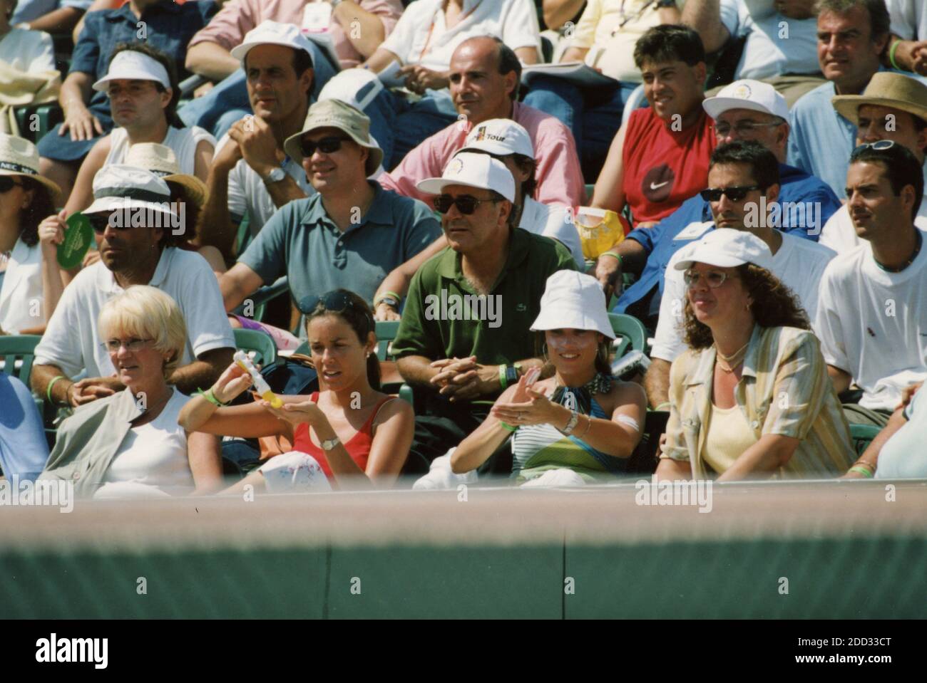 Marta, wife of Spanish tennis player Alex Corretja and Christina, wife of Alberto Costa, watching the tennis match, 2000 Stock Photo