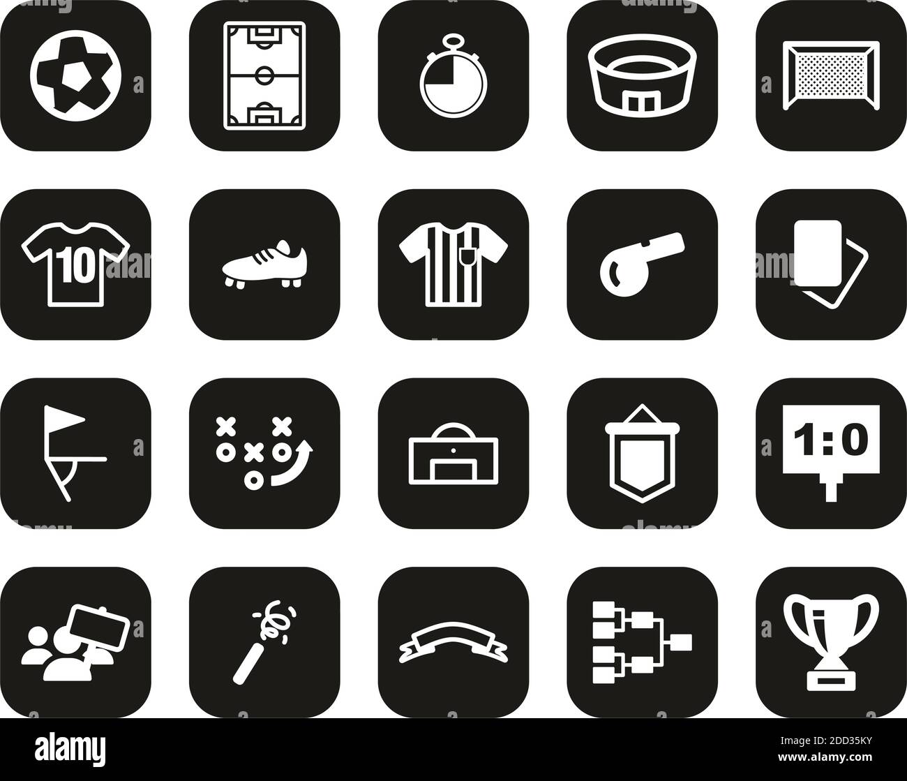 Soccer Or Football Icons White On Black Flat Design Set Big Stock ...