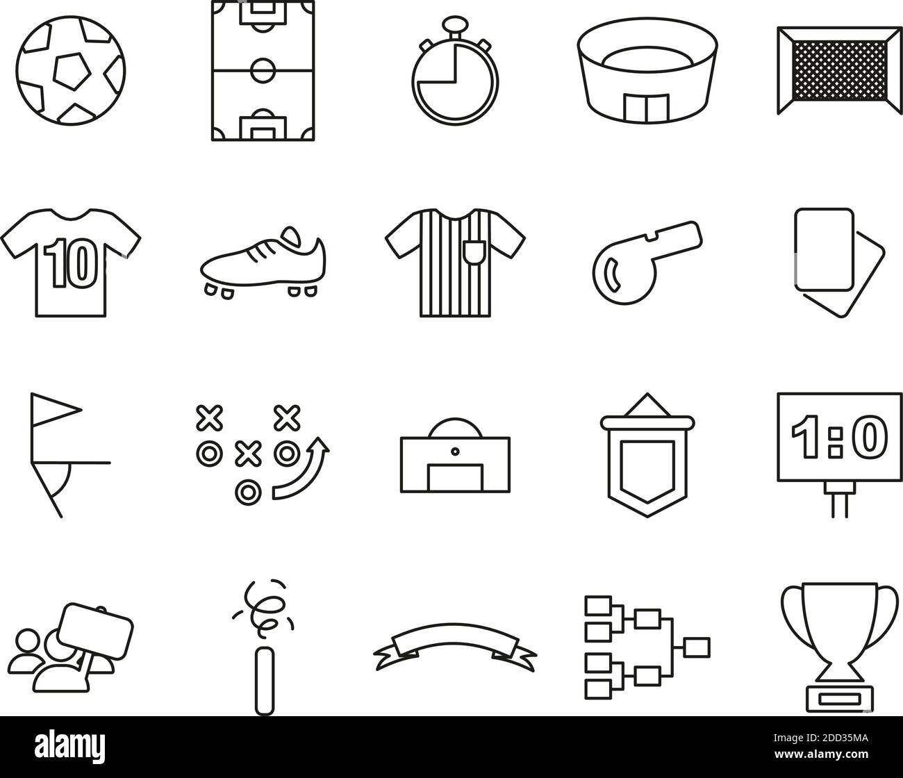 Soccer Or Football Icons Black & White Thin Line Set Big Stock Vector