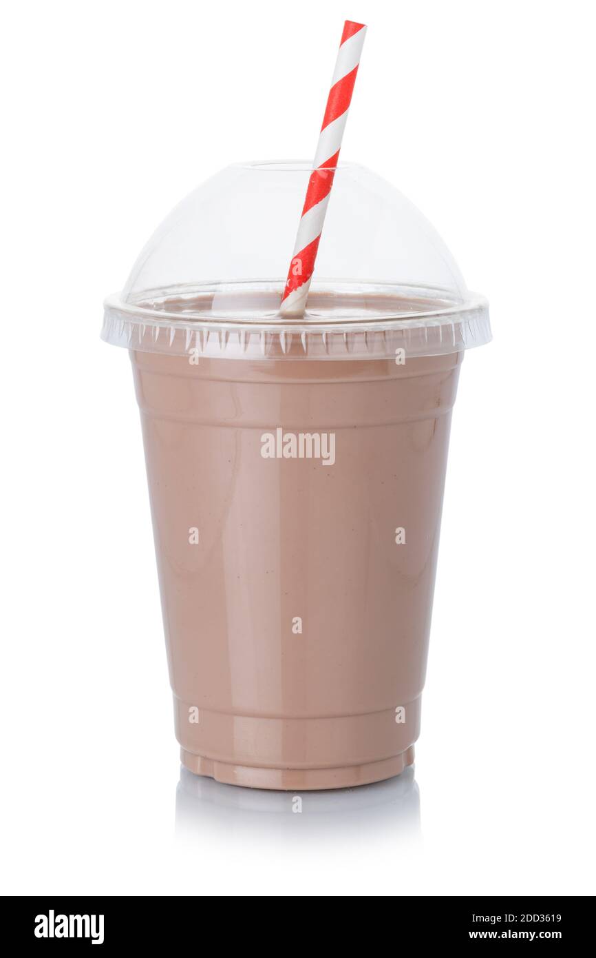 Chocolate milk shake milkshake in a cup straw isolated on a white background Stock Photo