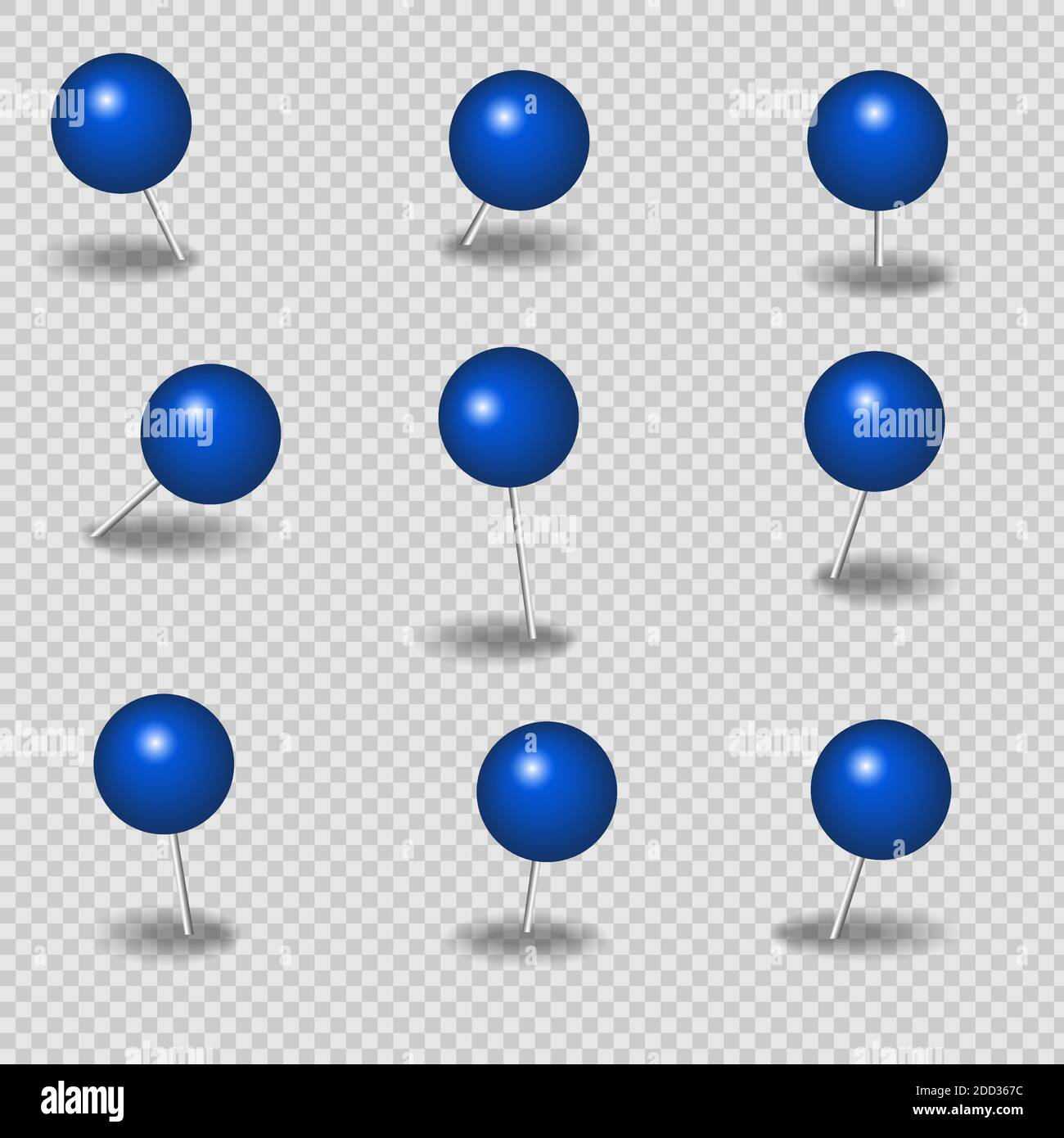 Blue hairpins for paper on a transparent background with a gray shadow. Stock Vector