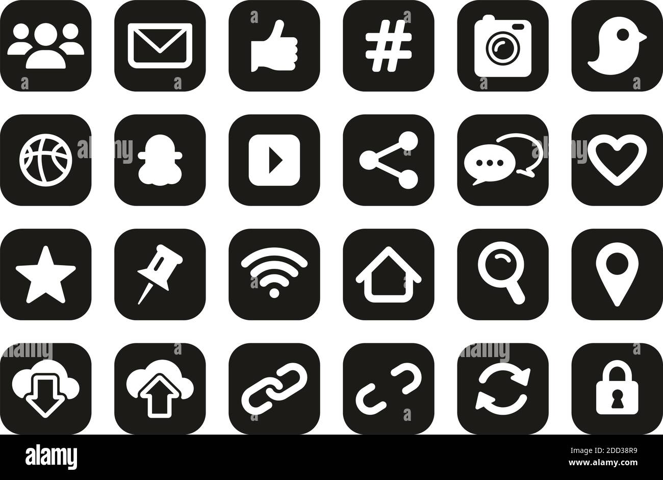 Social Media Icons White On Black Flat Design Set Big Stock Vector ...