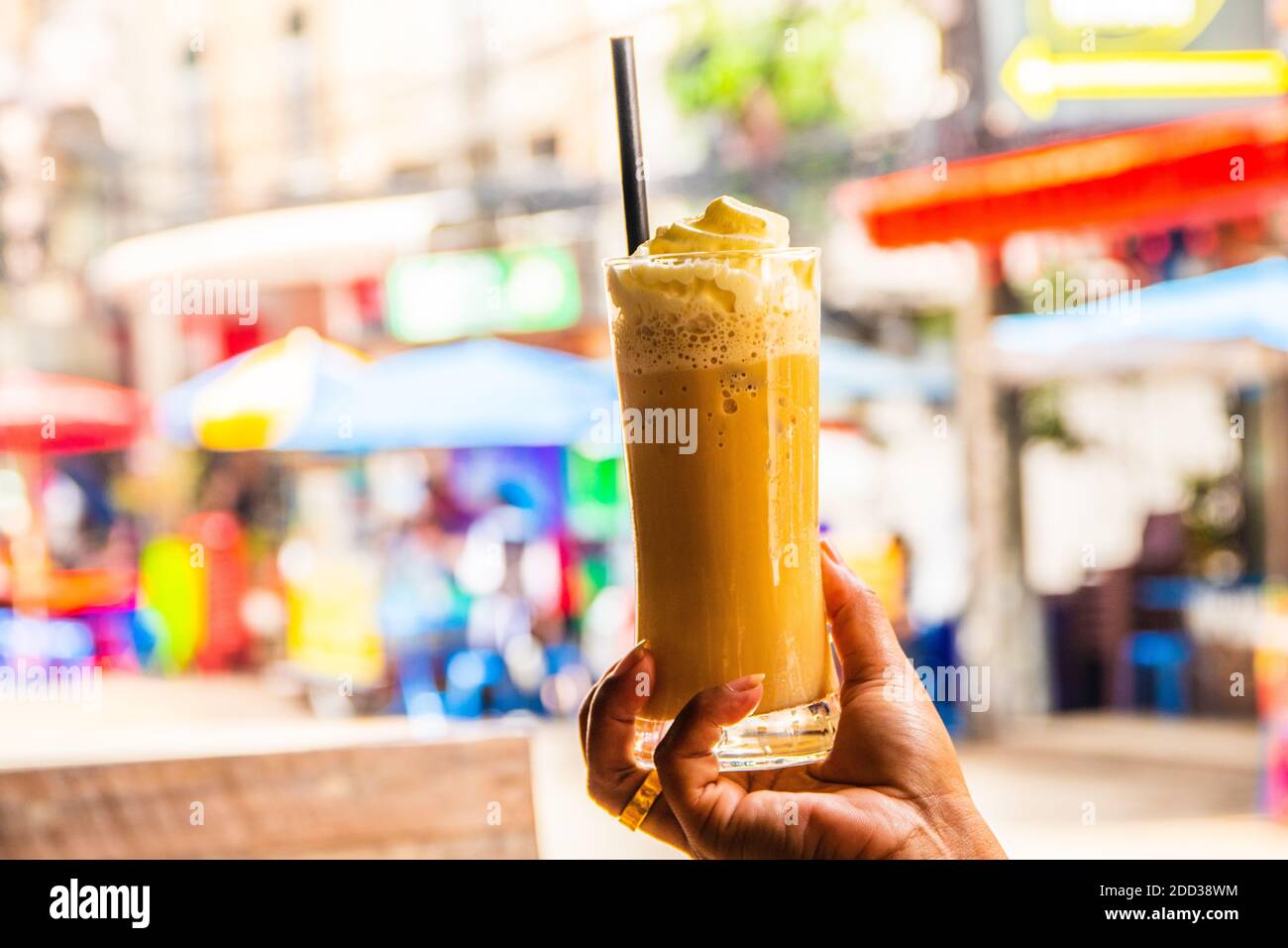 one ice coffee in the streets of Bangkok Thailand Asia Stock Photo