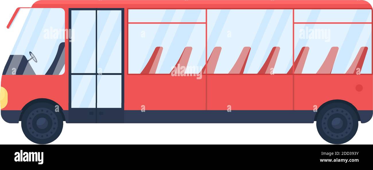 Red empty bus flat color vector object Stock Vector