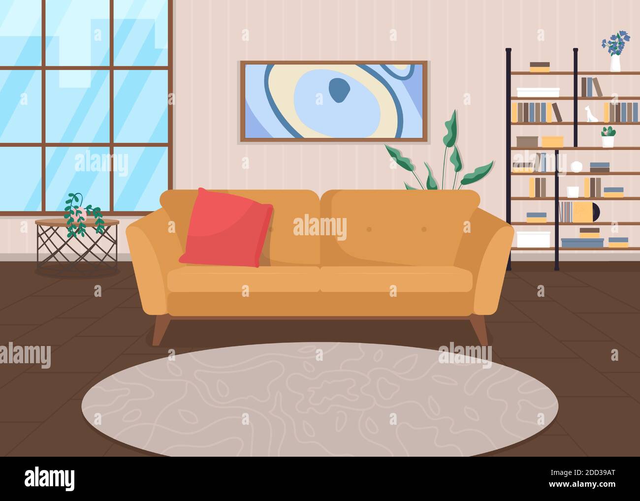 Trendy living room flat color vector illustration Stock Vector Image ...