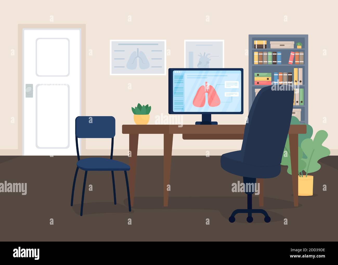 Respiratory doctor office flat color vector illustration Stock Vector