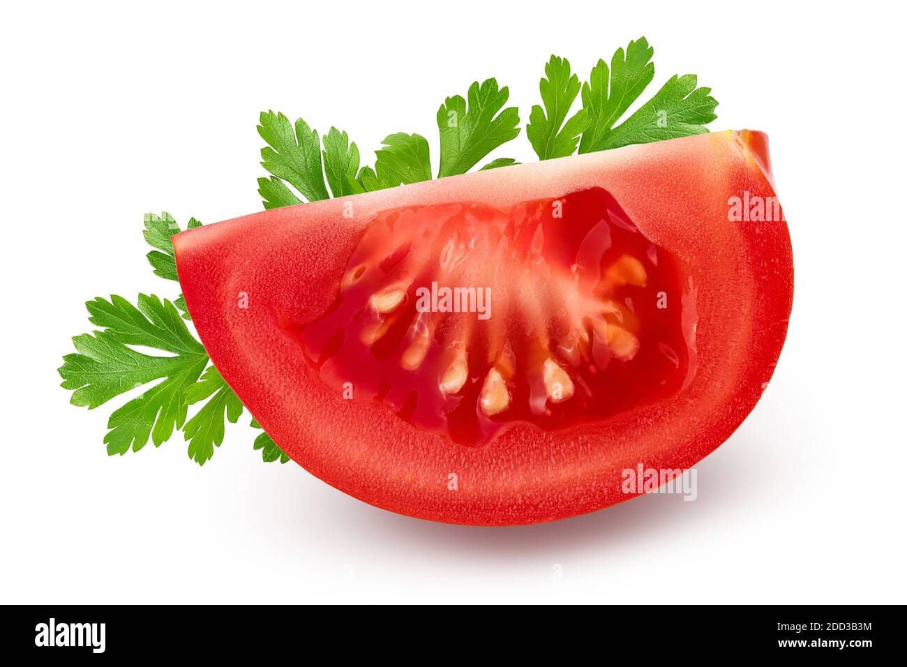Tomato slice isolated on white background with clipping path and full depth of field. Stock Photo