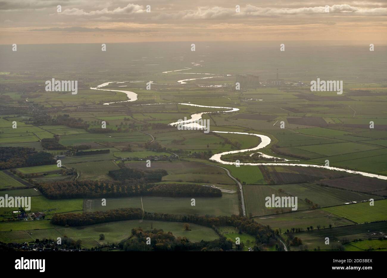 River Trent, meandering southwards near Gainsborough, northern England, UK Stock Photo