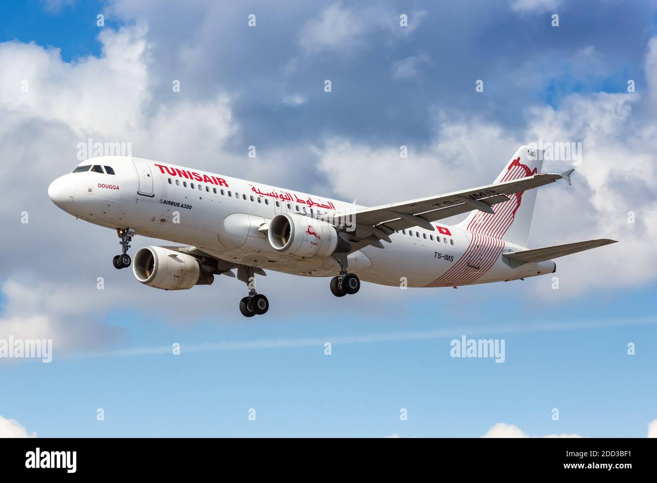 London, United Kingdom - July 31, 2018: Tunisair Airbus A320 airplane at London Heathrow Airport in the United Kingdom. Airbus is a European aircraft Stock Photo