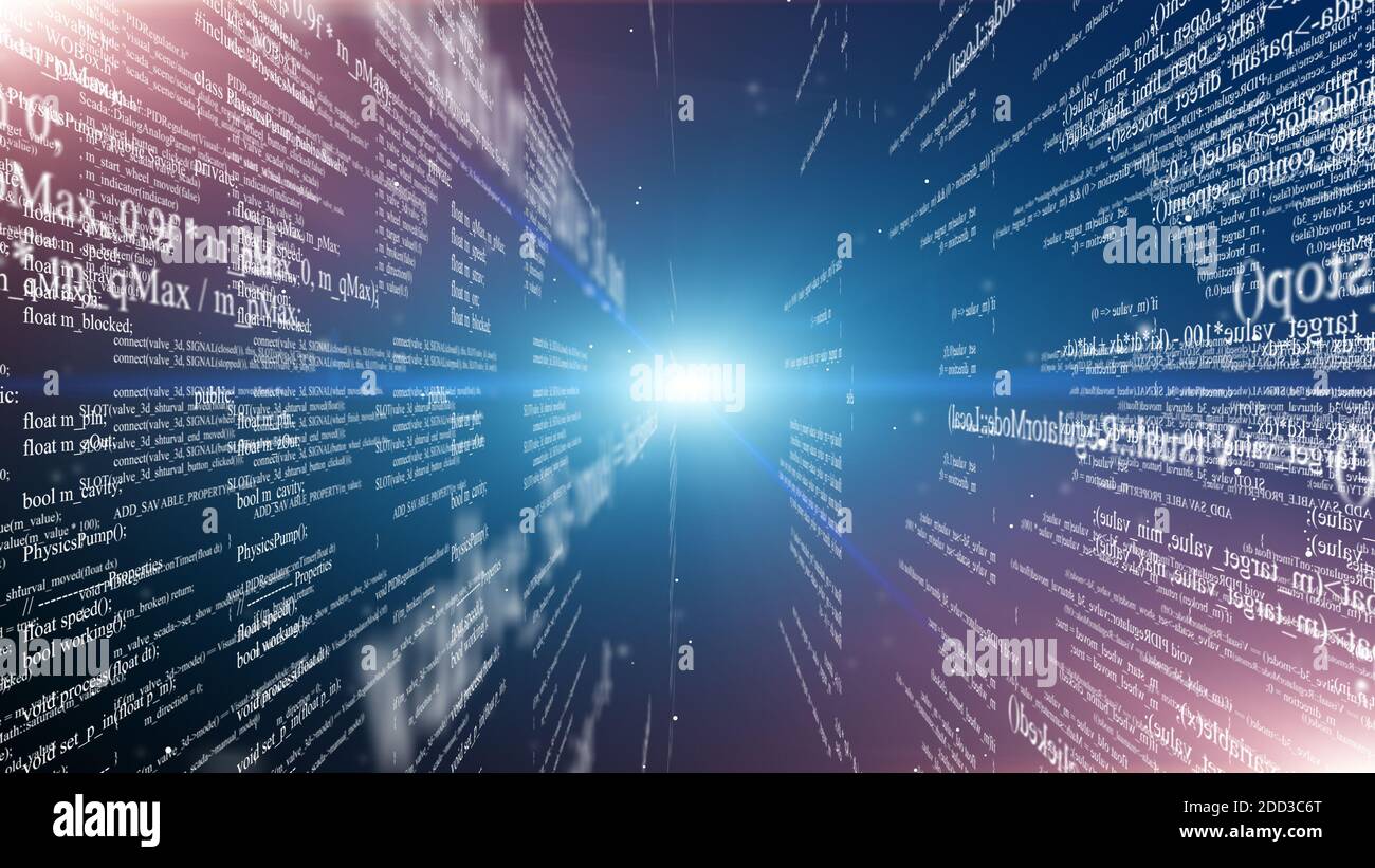 Abstract digital program code in blocks on a black background Stock ...