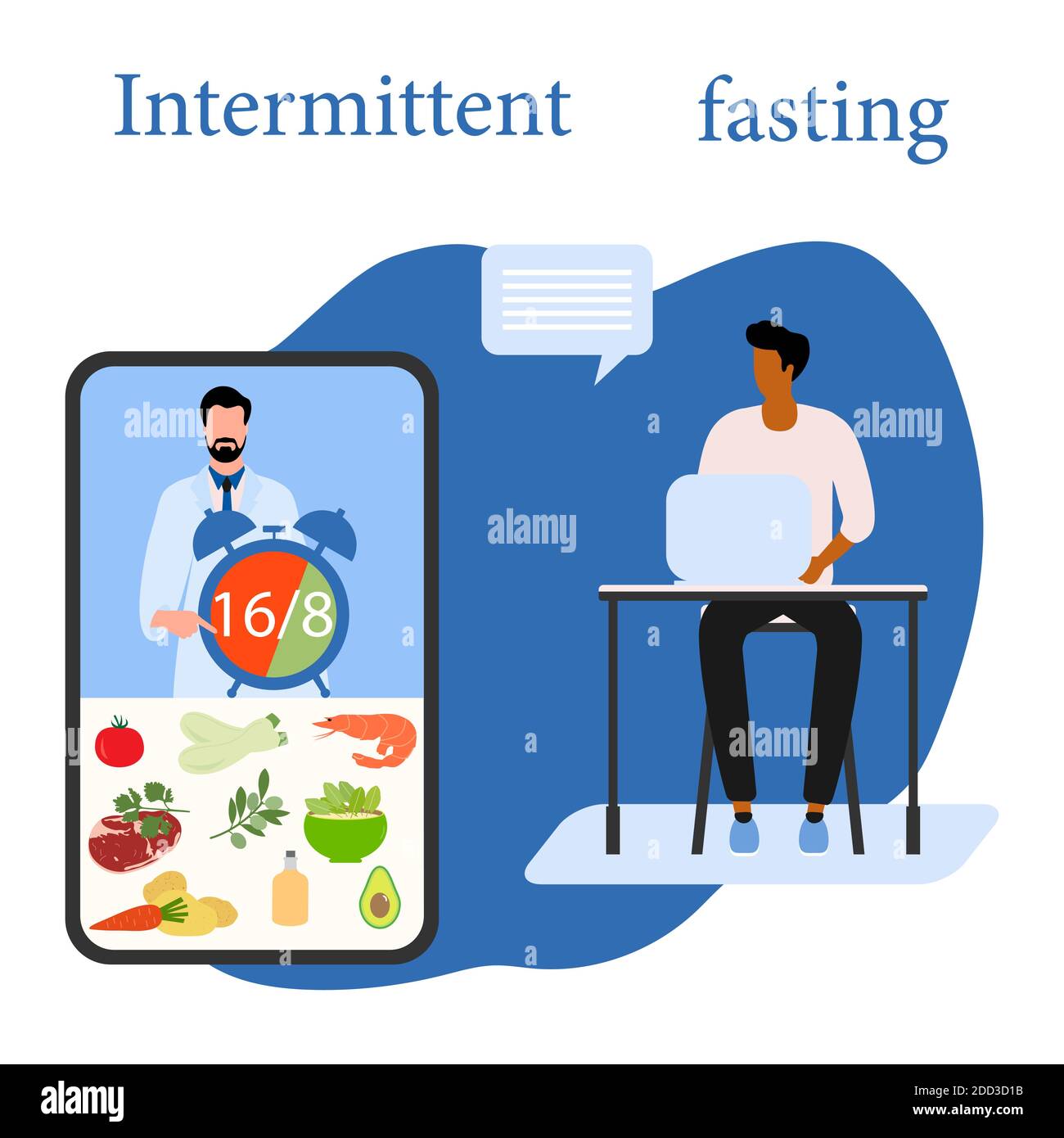 Vector illustration Nutrition Consultant Online explains Intermittent ...