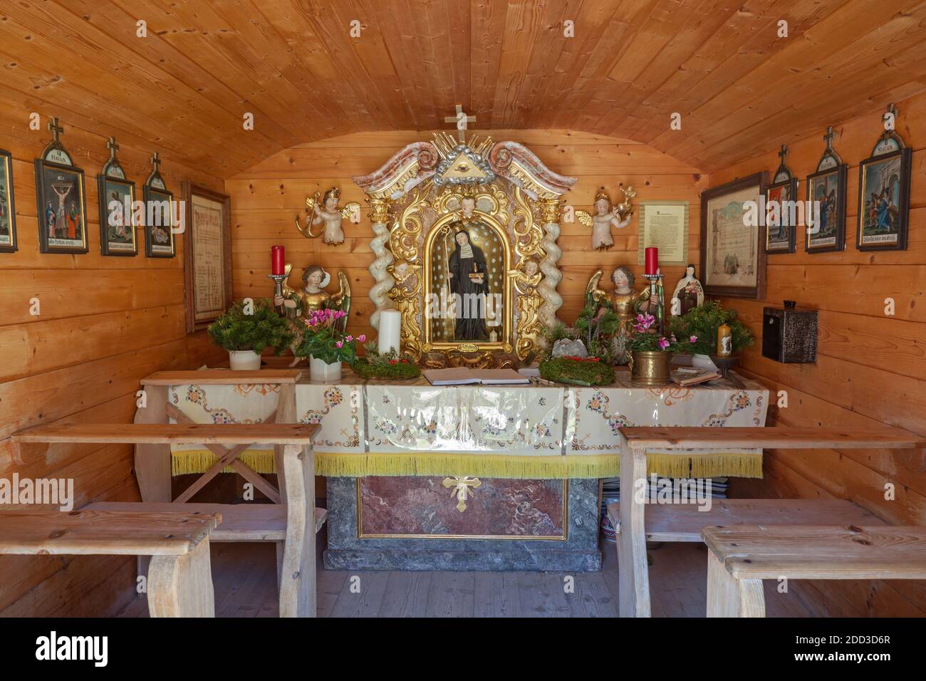 geography / travel, Austria, Tyrol, Hinterriss, altar in the chapel the Engalm, Risstal, Additional-Rights-Clearance-Info-Not-Available Stock Photo