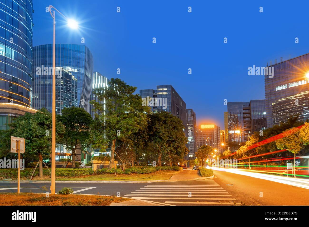 Night view of the financial district, Xiamen, Fujian, China Stock Photo