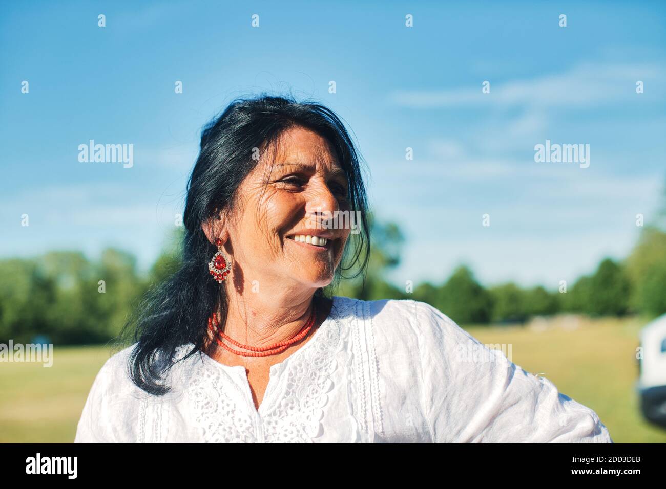 GREAT BRITAIN / England / Beautiful Romani woman at camp in  Ham Lands, Richmond , Greater London on 18 May 2020 . Stock Photo