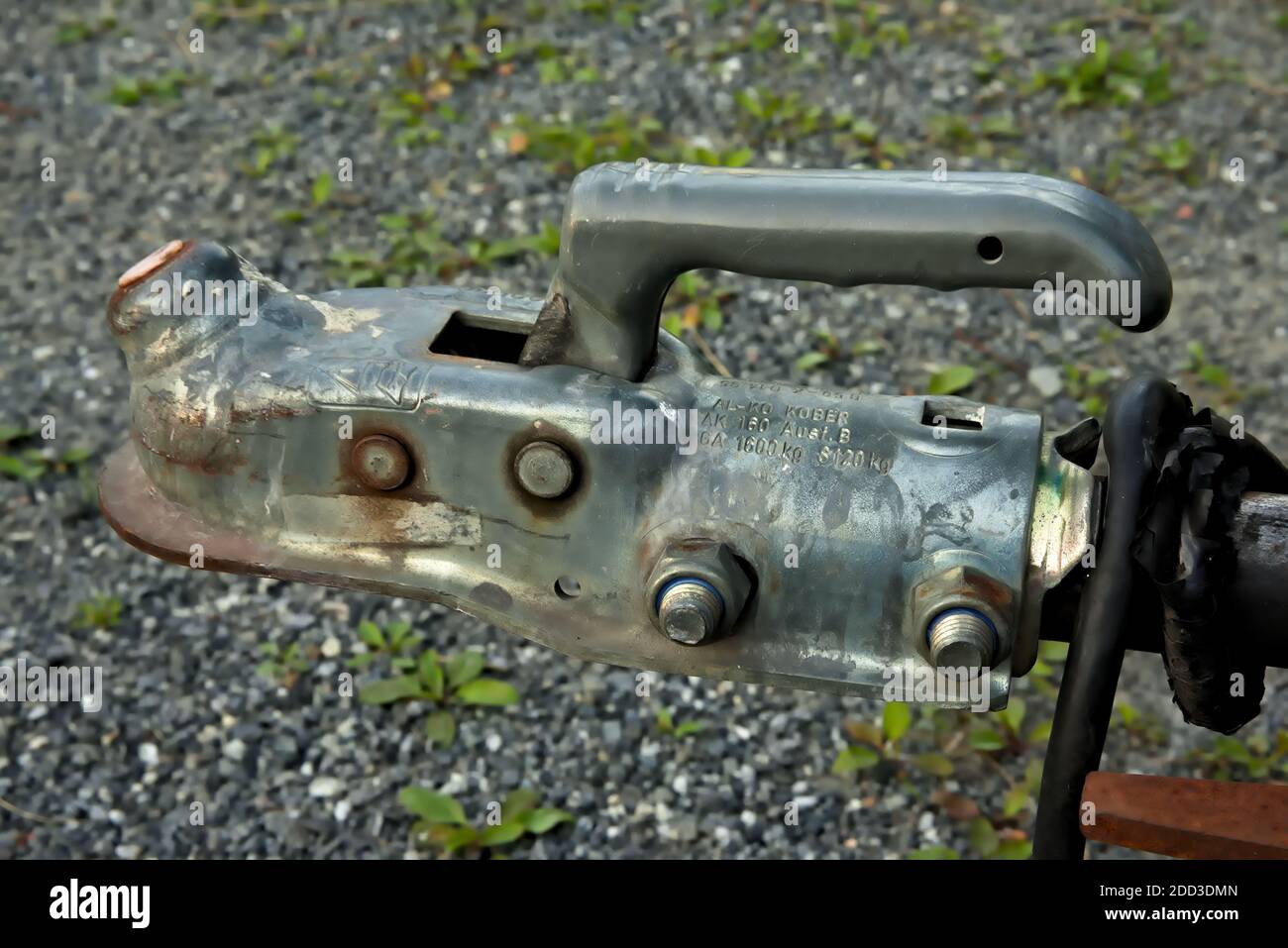 Trailer coupling on a tow bar for attaching to a car or truck, close up