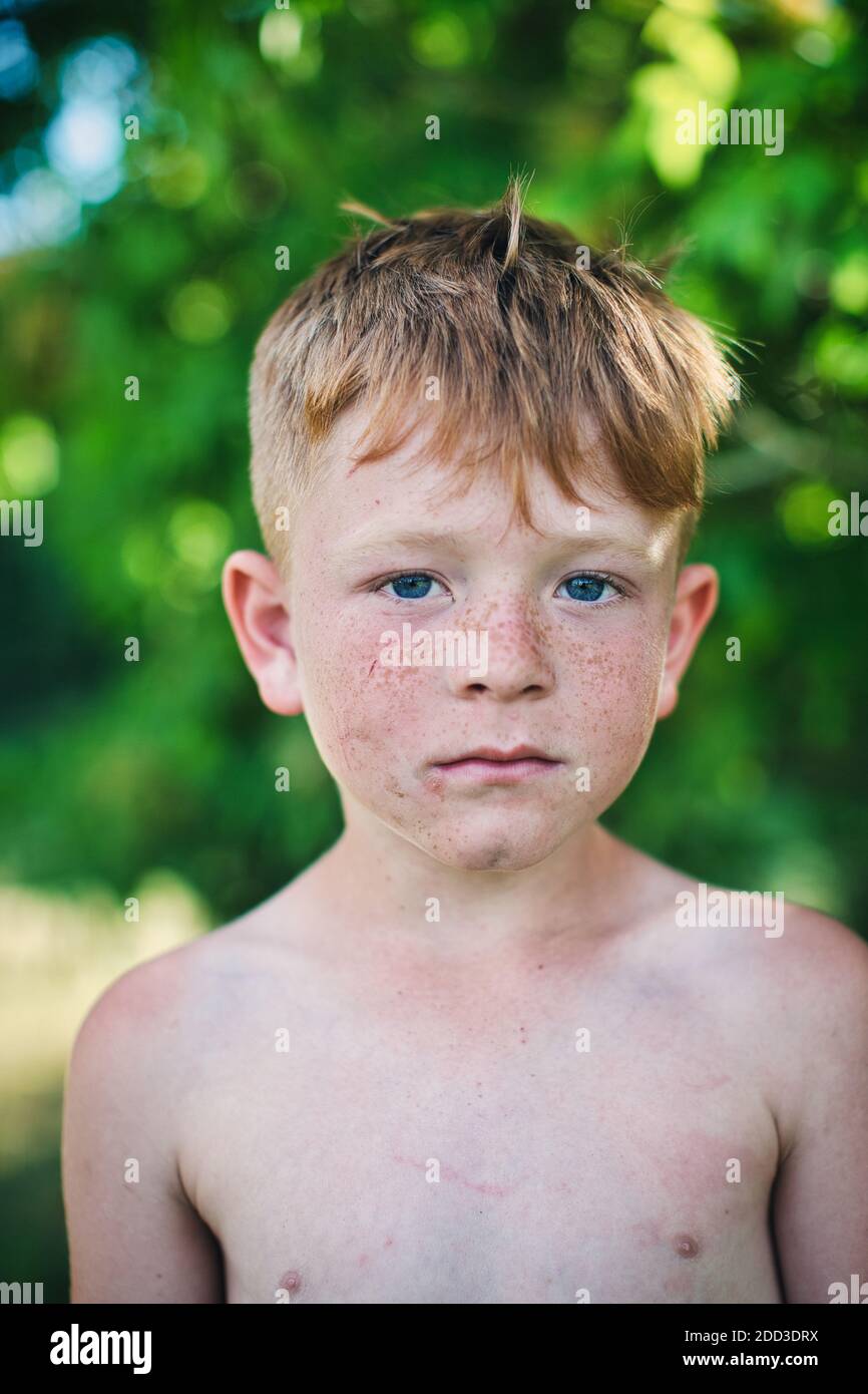 GREAT BRITAIN / England /Young gypsy Romani boy at camp in  Ham Lands, Richmond , Greater London on 18 May 2020 . Stock Photo