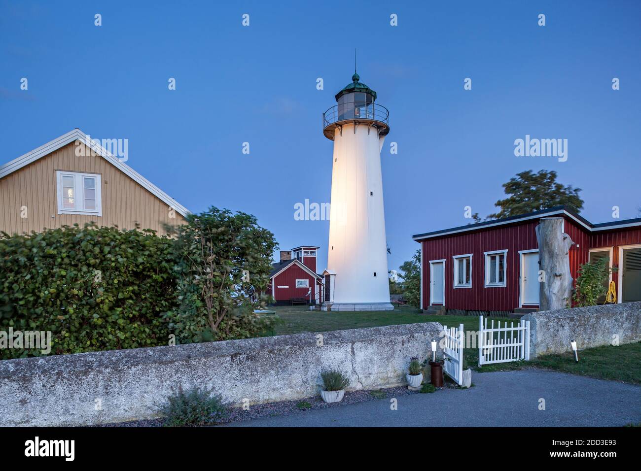 geography / travel, Sweden, Skane, Smygehamn, lighthouse Oestra Torp next to Vandrarhem, at Smygehamn, Additional-Rights-Clearance-Info-Not-Available Stock Photo
