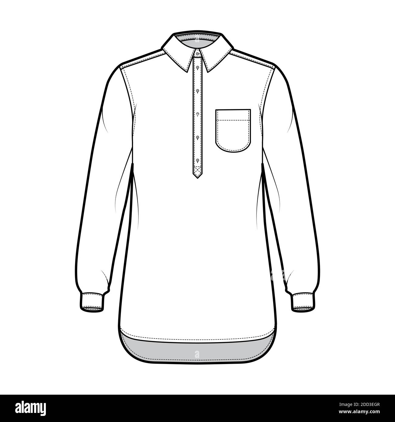 Rounded notch collar neckline placket clothes Vector Image