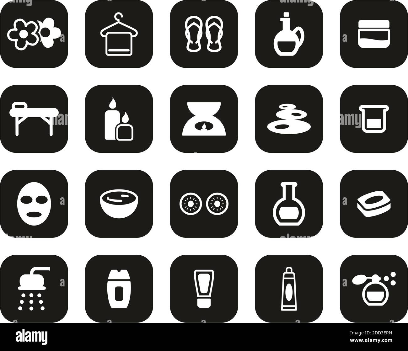 Spa & Wellness Icons White On Black Flat Design Set Big Stock Vector ...