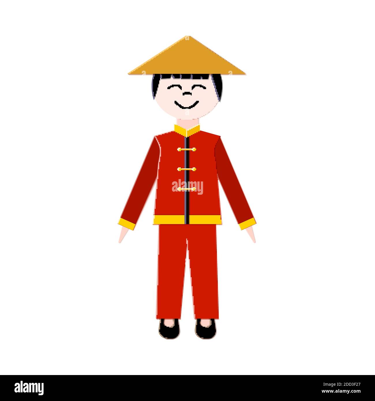 Chinese origami style boy on white background. A young guy in traditional Chinese costume red color. Eliments for design in paper style for the new Stock Vector