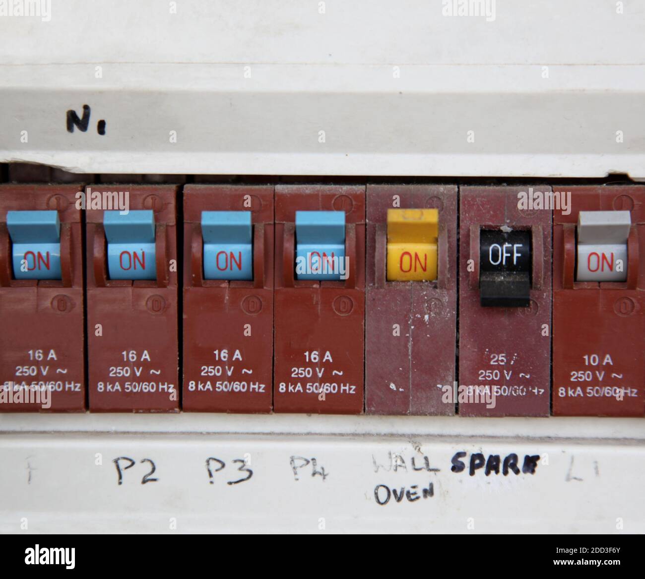Low voltage circuit breakers in a domestic power box. Australia Stock Photo Alamy