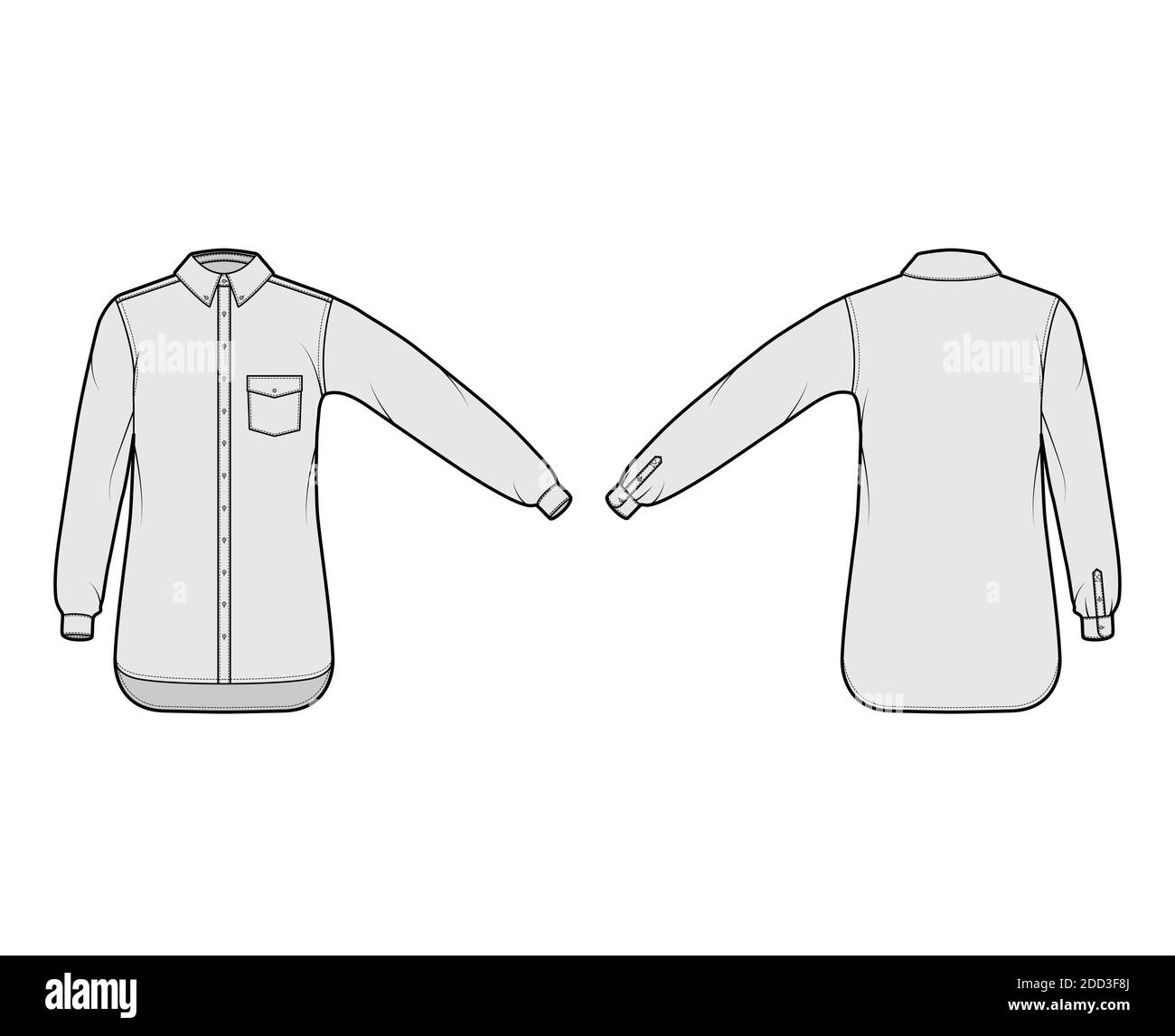 Classic shirt technical fashion illustration with angled pocket ...