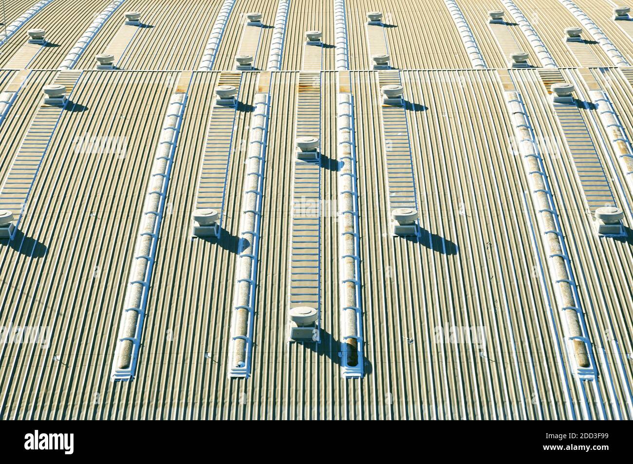 Large industrial buildings roofs and truck Stock Photo