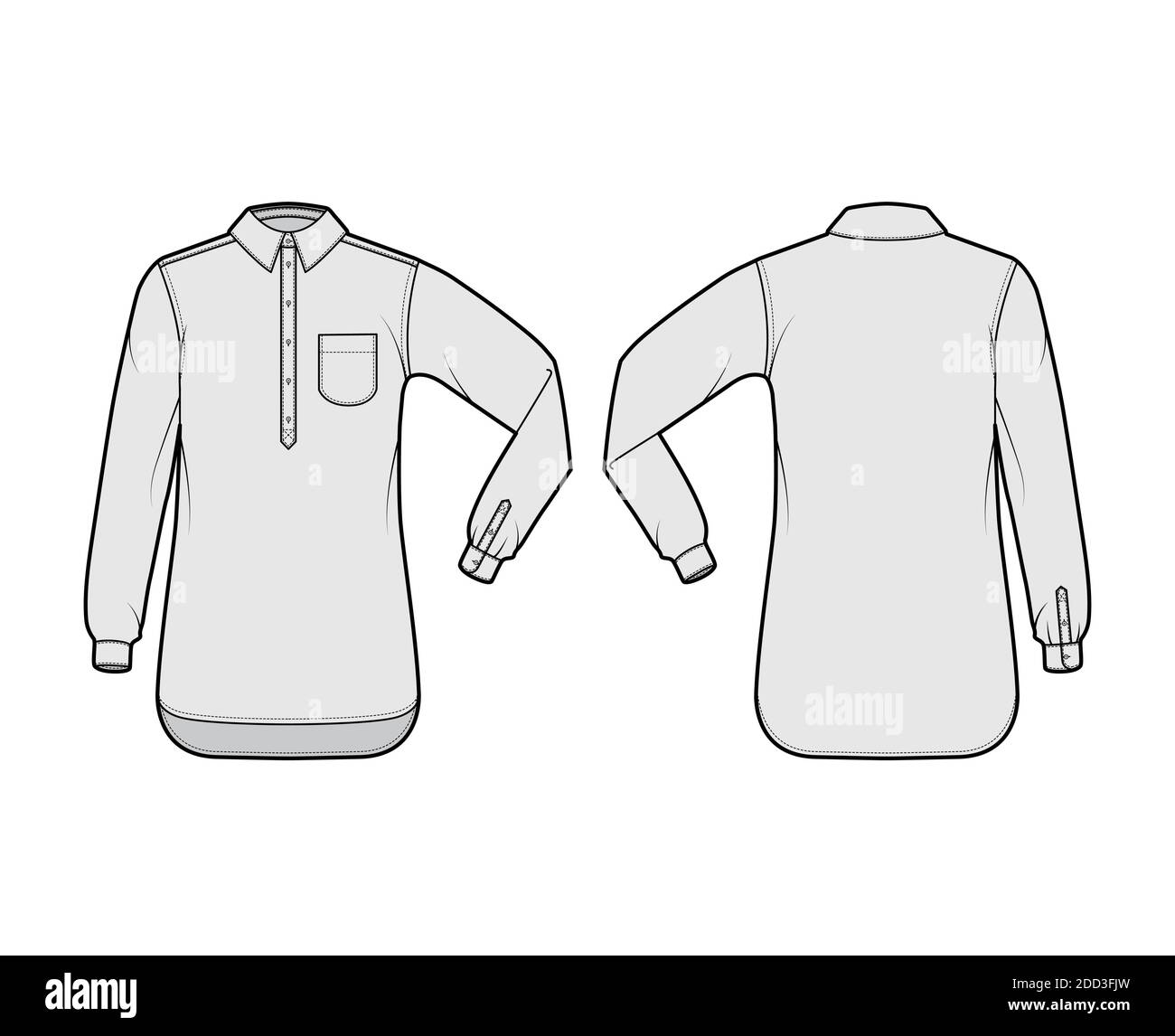 Shirt pullover technical fashion illustration with rounded pocket ...