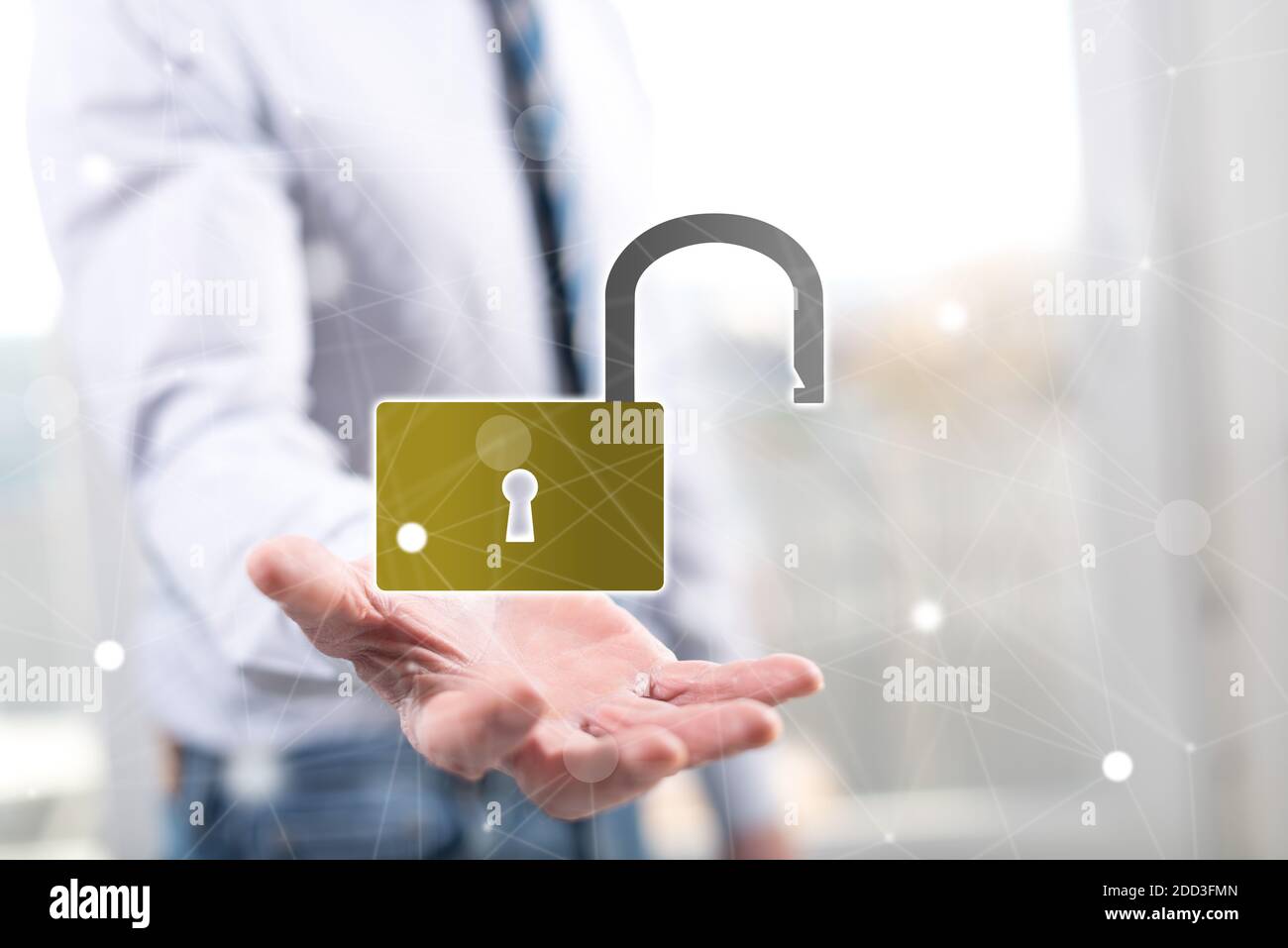 Cyber security concept above the hand of a man in background Stock ...