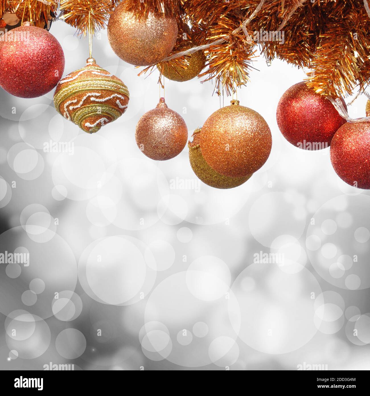 Christmas ornaments on bokeh abstract background Stock Photo