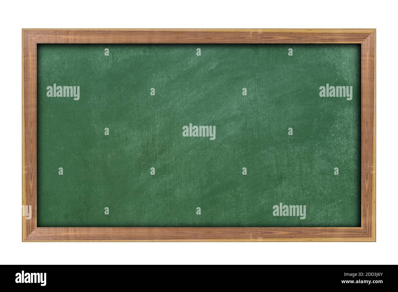 Empty green chalkboard with wooden frame isolated on white background ...