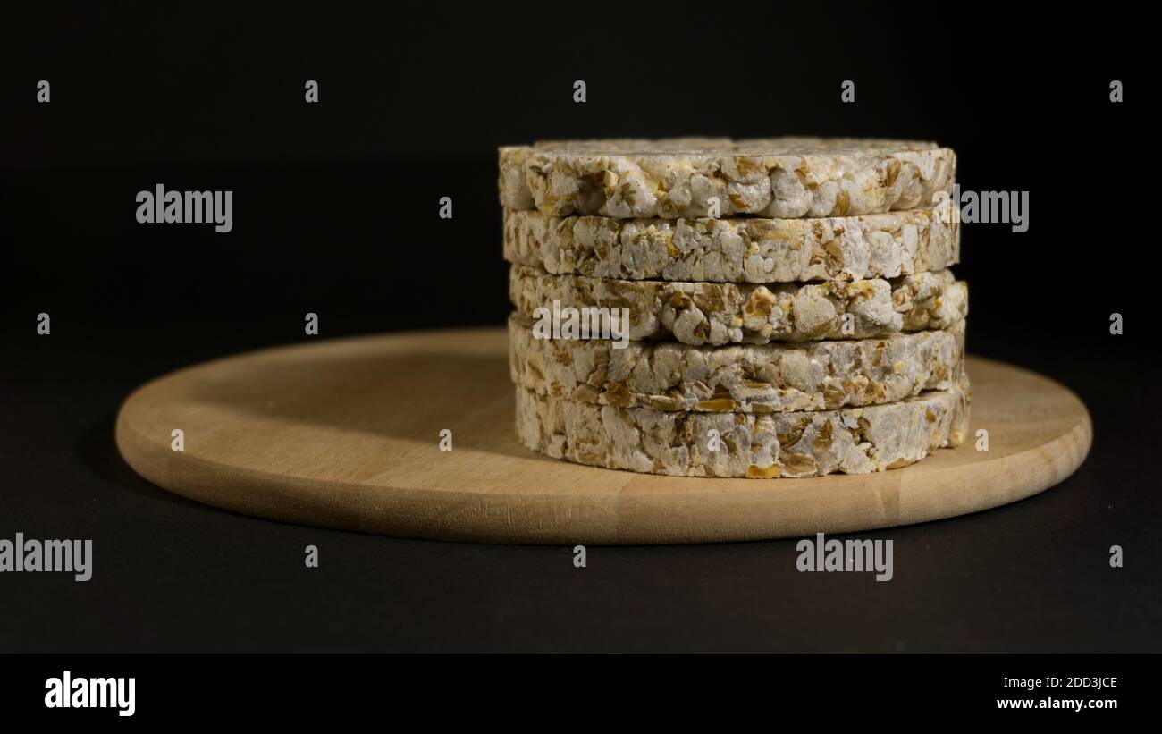 Puff Rice Crispbread Grain crispbreads crispy rice and diet bread. Stack of puffed whole ...