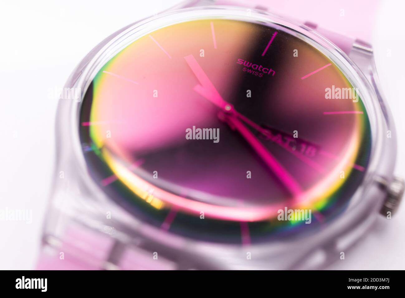 Paris France 07.10.2020 Swatch quartz watch Fluorescent plastic