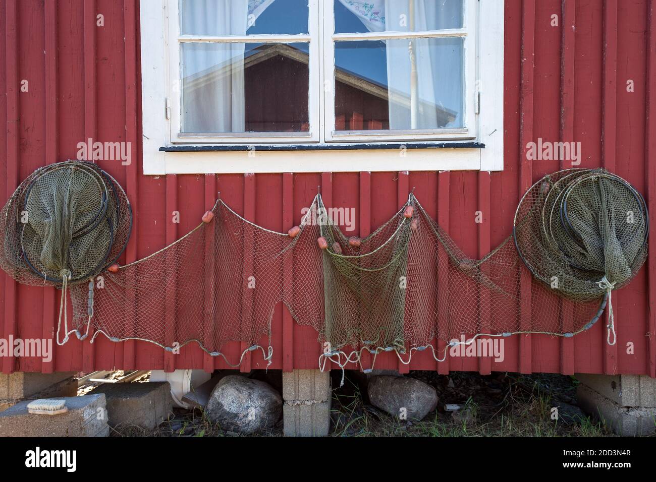 geography / travel, Sweden, squid, Degerhamn, meshwork at fisherman's cottage in the harbour at East c, Additional-Rights-Clearance-Info-Not-Available Stock Photo