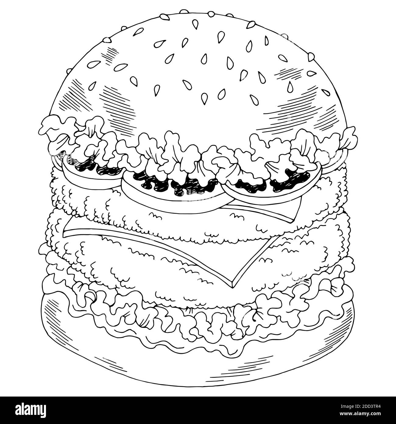 Hamburger graphic fast food black white sketch isolated illustration vector Stock Vector