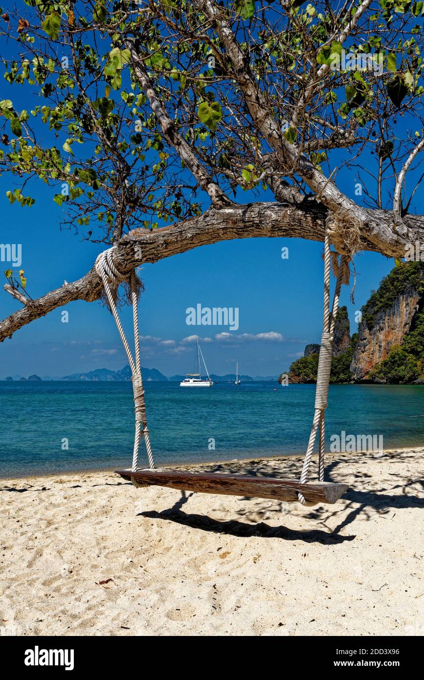 Wooden swing hang under tree at the beach - Koh Phak Bia Island, Krabi
